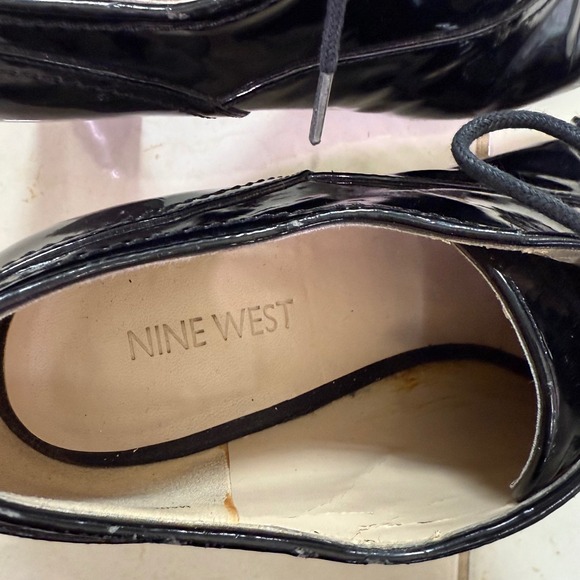 Nine West 8.5M Anastasio Black Patent Lace-Up Oxford Heels career office wingtip - Picture 7 of 9